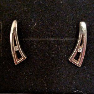 Sterling Silver Arched Earrings with Diamond Crystal